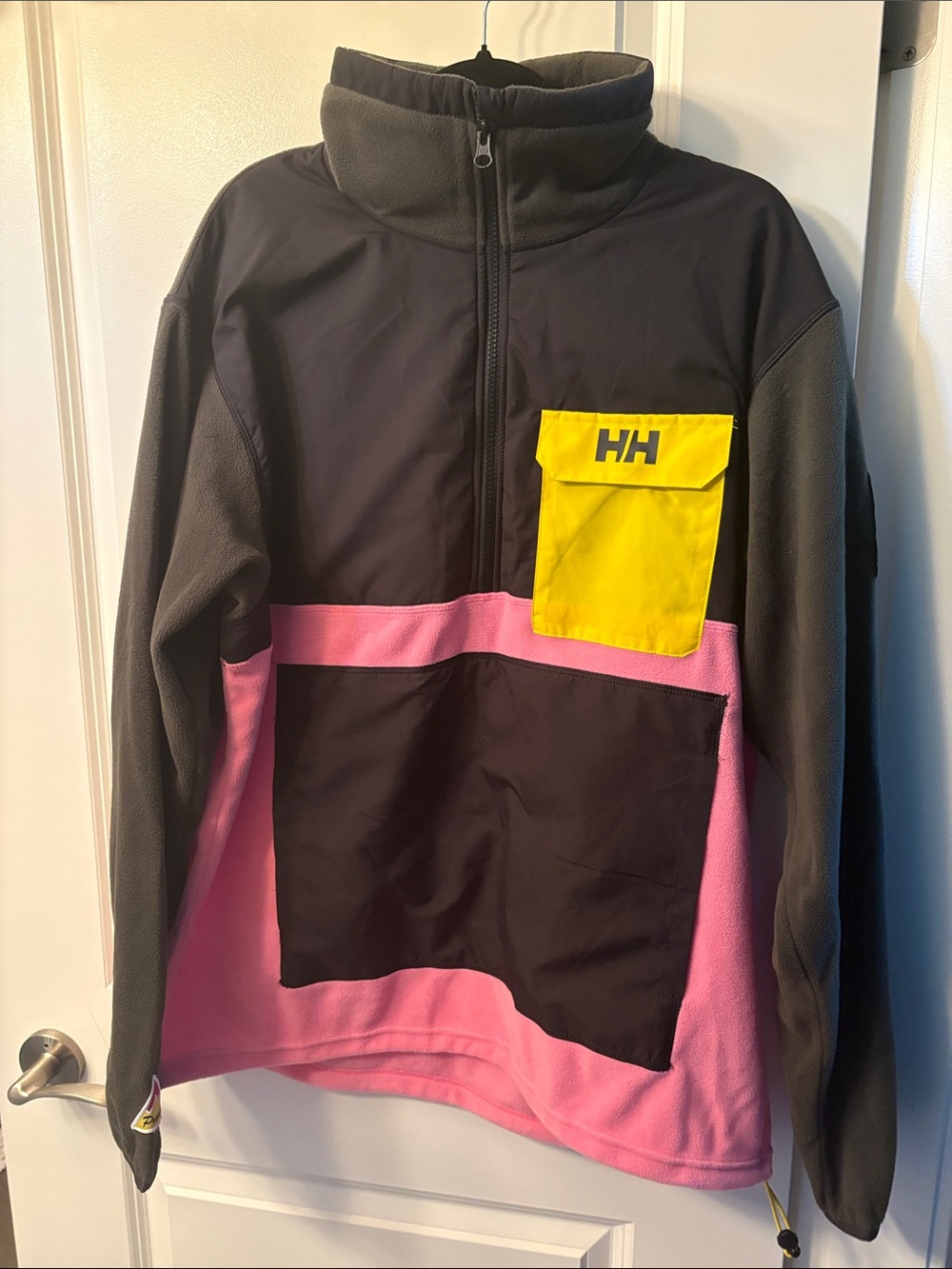 Helly Hansen Black, Pink & Yellow Colorblock Half-Zip Fleece Pullover